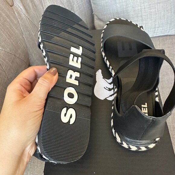 Sorel Sandals Womens 9.5 Black White ELLA II Ankle Strap Leather Shoes NIB - Picture 7 of 7